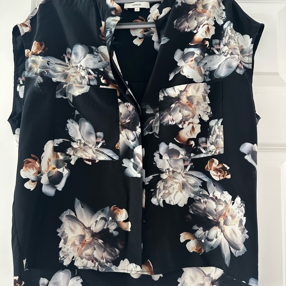 Vince Silk Black Floral Blouse